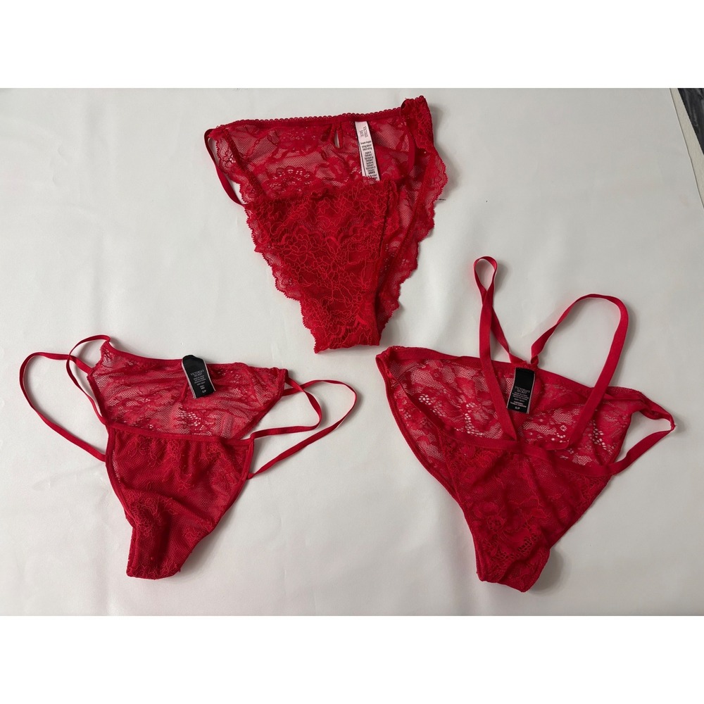 VICTORIA'S SECRET Very Sexy Bikini Panty Red Mesh Back Size Small/P Pack of 3